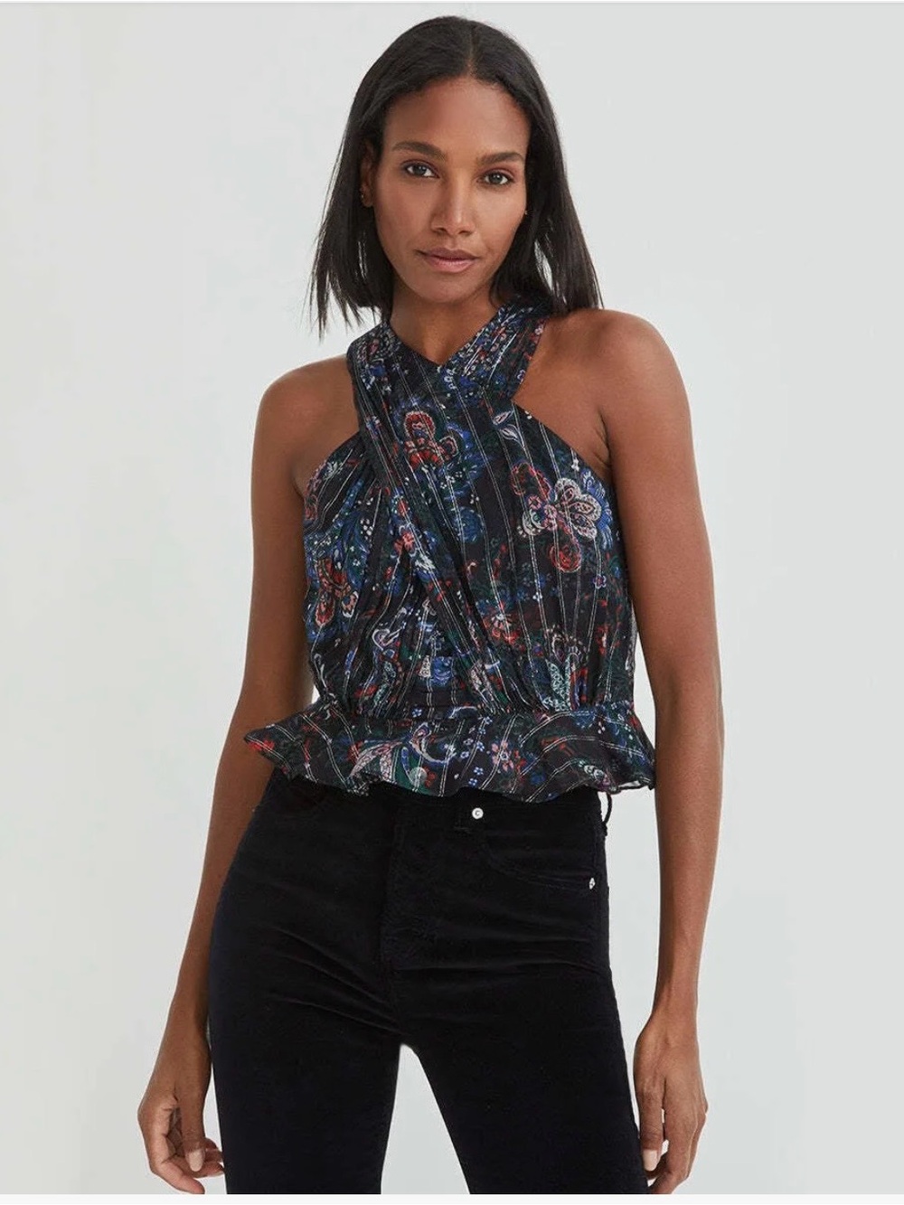 Veronica Beard Kailani Metallic Floral Top